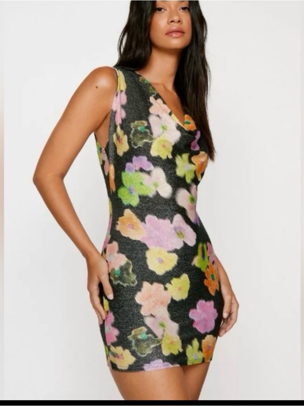 Nastygal Floral Bodycon ombré miniDress in Black Shimmer